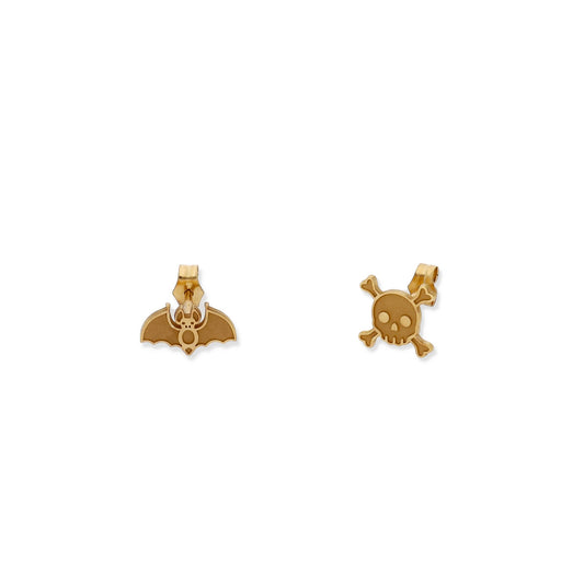 Pendientes Calavera y Murciélago en Plata 925 y Baño Oro 18k