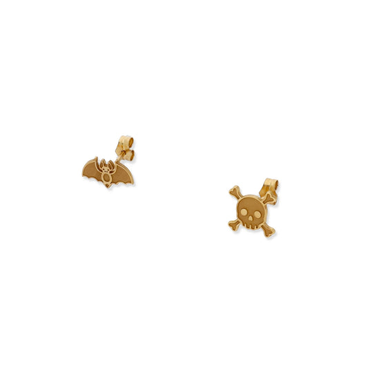 Pendientes Calavera y Murciélago en Plata 925 y Baño Oro 18k