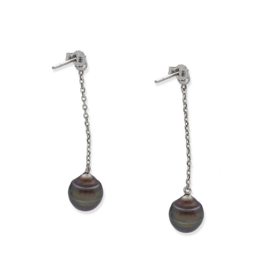 Pendientes Tulia en Oro Blanco 18k con Diamantes y Perlas Tahití