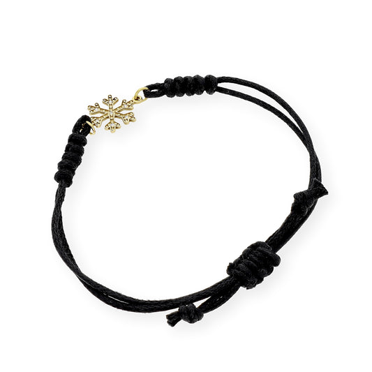 Pulsera Macramé de Oro de Ley con Diamantes y Diseño de Copo de Nieve