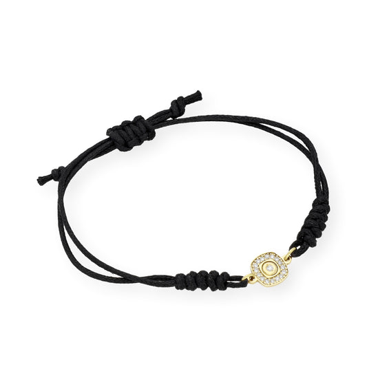 Pulsera Macramé de Oro de Ley con Diamantes y Diseño Cuadrado