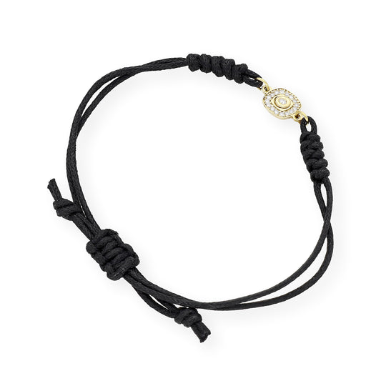 Pulsera Macramé de Oro de Ley con Diamantes y Diseño Cuadrado