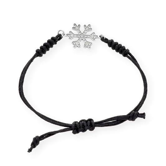 Pulsera Macramé de Oro Blanco de Ley con Diamantes y Diseño de Copo de Nieve