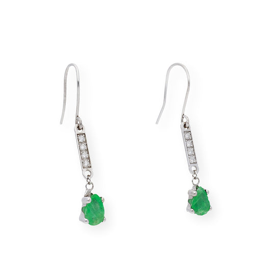 Pendientes Destello en Oro blanco 18k con Diamantes y Esmeraldas