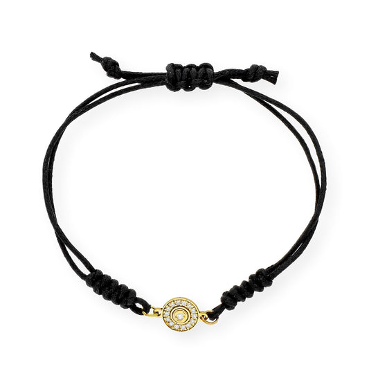 Pulsera Macramé de Oro de Ley con Diamantes y Diseño Circular