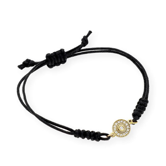 Pulsera Macramé de Oro de Ley con Diamantes y Diseño Circular