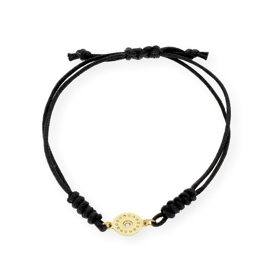 Pulsera Macramé de Oro de Ley con Diamantes y Diseño Circular