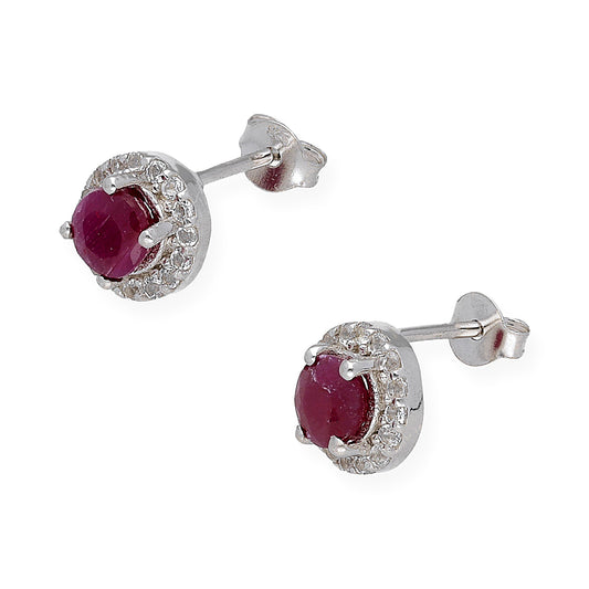 Pendientes de Plata con Piedra Roja y Circonitas