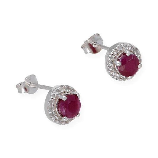 Pendientes de Plata con Piedra Roja y Circonitas