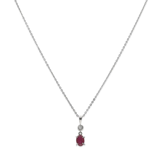 Collar con Colgante Rose con Diamante y Rubí en Oro Blanco 18k