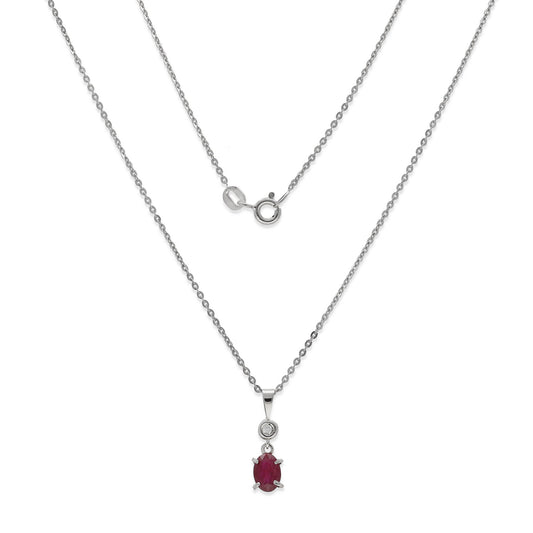 Collar con Colgante Rose con Diamante y Rubí en Oro Blanco 18k