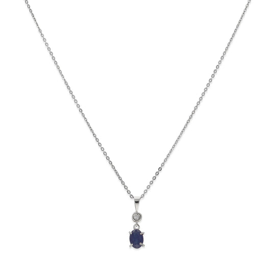 Collar con Colgante Rose con Diamante y Zafiro en Oro Blanco 18k