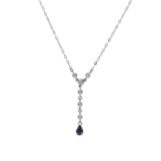 Collar Zaira en Oro Blanco 18K con Diamantes y Zafiro Pera