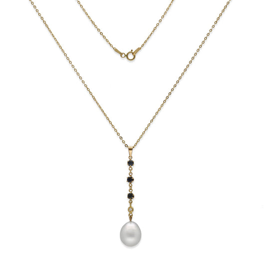 Collar con Colgante Morfeo en Oro 18k con Zafiros Diamantes y Perla Australiana