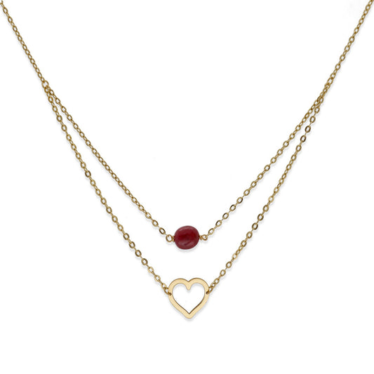 Gargantilla Doble Indira Oro 18K y Rubí Diseño de Corazón