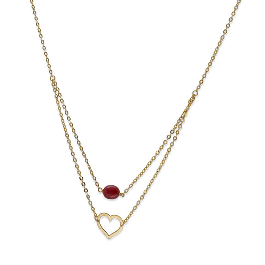 Gargantilla Doble Indira Oro 18K y Rubí Diseño de Corazón