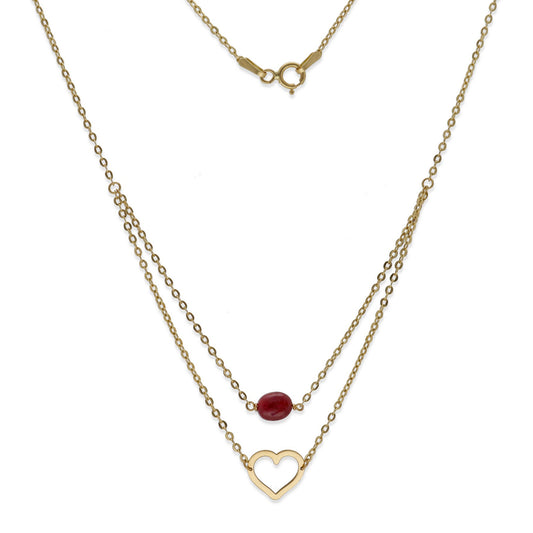 Gargantilla Doble Indira Oro 18K y Rubí Diseño de Corazón