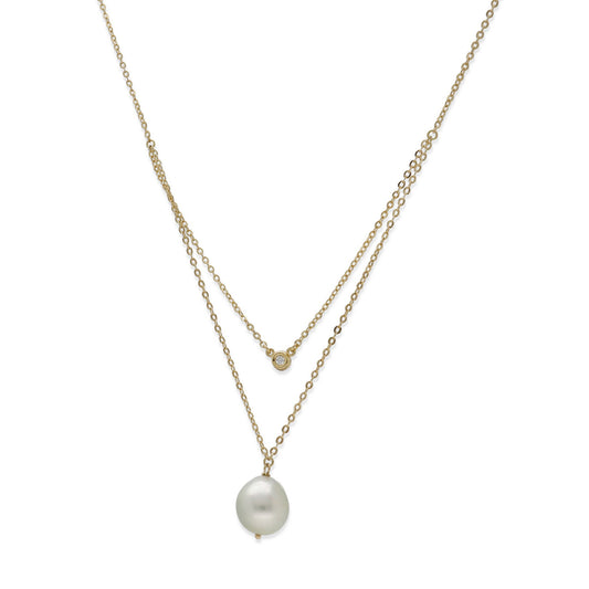 Collar Doble Modelo Ariel de Oro 18k con Diamante y Perla Australiana Natural