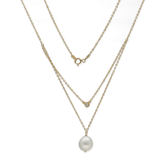 Collar Doble Modelo Ariel de Oro 18k con Diamante y Perla Australiana Natural