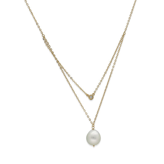 Collar Doble Modelo Ariel de Oro 18k con Diamante y Perla Australiana Natural