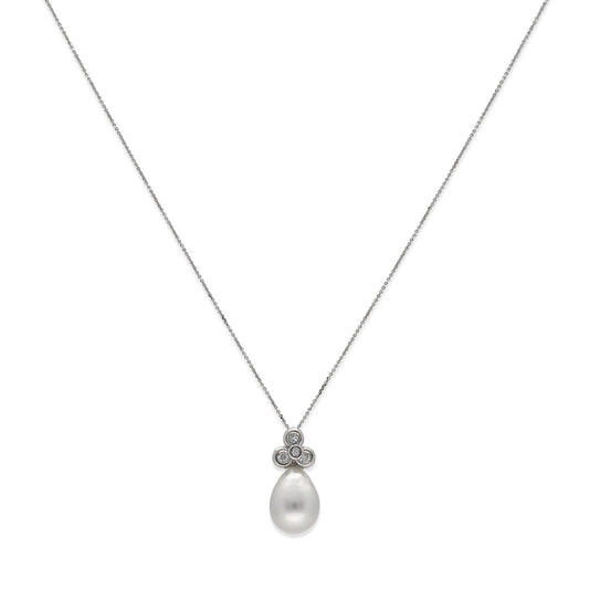 Collar con Colgante Nia de Oro Blanco 18k con Diamantes y Perlas Australianas