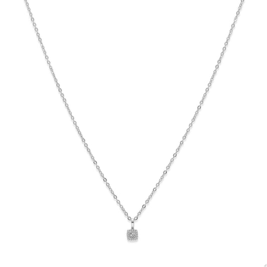 Collar con Colgante de Oro Blanco 18k y Diamante Central Modelo Firenze