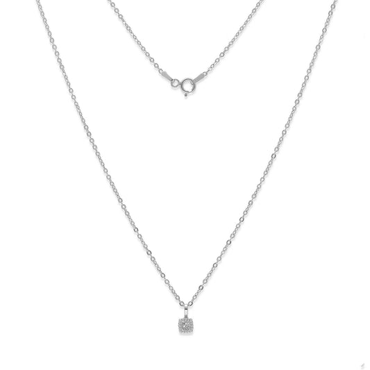 Collar con Colgante de Oro Blanco 18k y Diamante Central Modelo Firenze