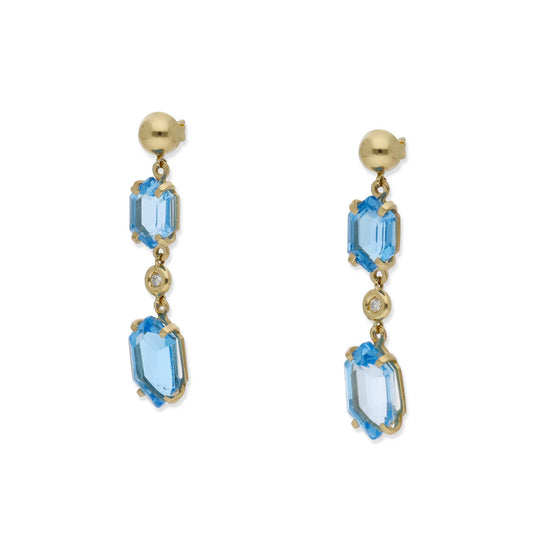 Pendientes Fantasía con Topacios Azules y Diamantes en Oro 18k