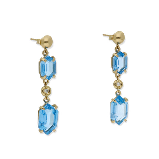 Pendientes Fantasía con Topacios Azules y Diamantes en Oro 18k
