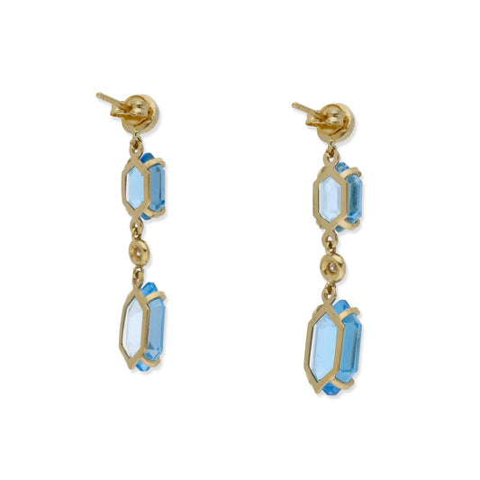 Pendientes Fantasía con Topacios Azules y Diamantes en Oro 18k
