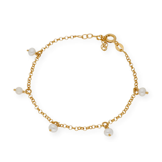 Pulsera de Perlas de Agua Dulce en Plata de Ley 925 Bañada en Oro 18K