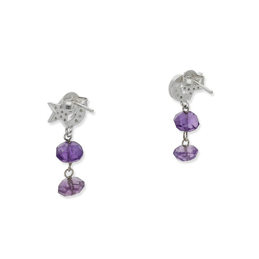 Pendientes Leila en Plata de Ley 925 con Amatistas y Media Luna y Estrella