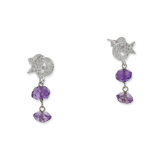 Pendientes Leila en Plata de Ley 925 con Amatistas y Media Luna y Estrella