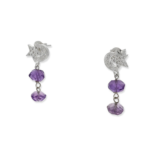 Pendientes Leila en Plata de Ley 925 con Amatistas y Media Luna y Estrella