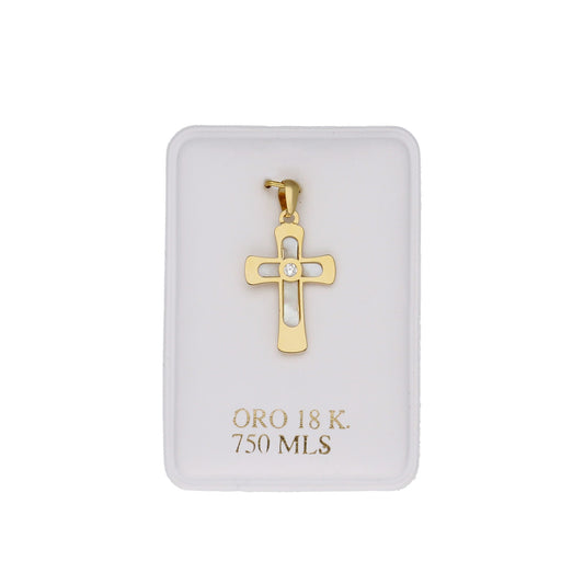 Cruz Hades en Oro Amarillo 18 K con Nacar y Circonita
