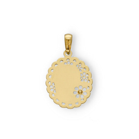 Medalla Virgen Niña María 1ª Comunión oval calada 18k