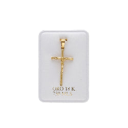 Cruz de Tubo con Remaches y Cristo Inri Mediana en Oro 18K