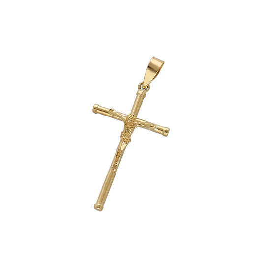 Cruz de Tubo con Remaches y Cristo Inri Mediana en Oro 18K