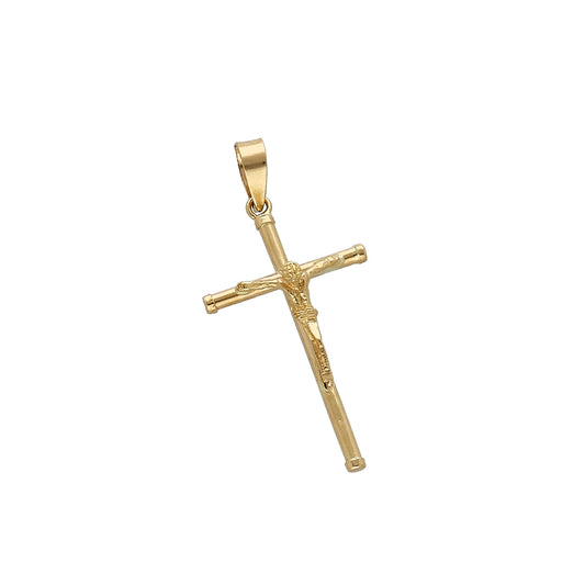 Cruz de Tubo con Remaches y Cristo Inri Mediana en Oro 18K