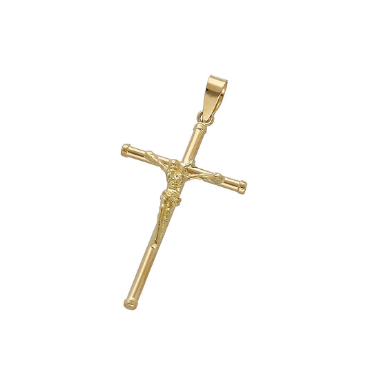 Cruz de Tubo con Remaches y Cristo Inri Grande en Oro 18K