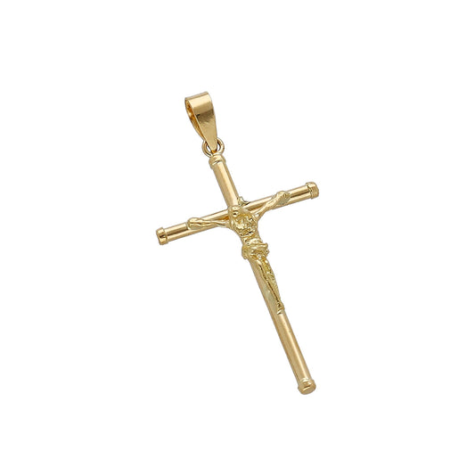 Cruz de Tubo con Remaches y Cristo Inri Grande en Oro 18K
