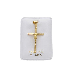 Cruz de Tubo con Remaches y Cristo Inri Grande en Oro 18K