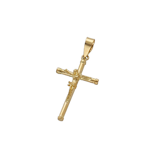 Cruz de Tubo con Remaches y Cristo Inri Pequeña en Oro 18K