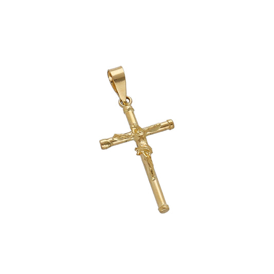 Cruz de Tubo con Remaches y Cristo Inri Pequeña en Oro 18K