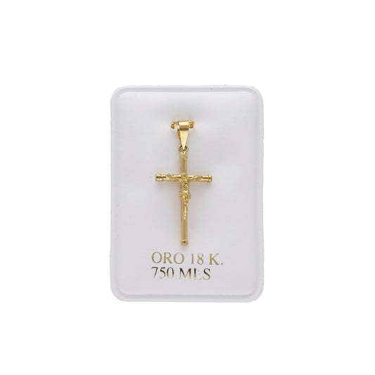 Cruz de Tubo con Remaches y Cristo Inri Pequeña en Oro 18K