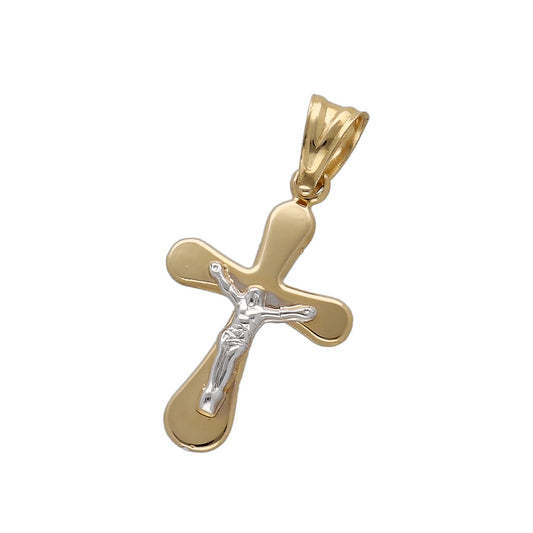 Cruz Bicolor Con Cristo Puntas Redondeada Oro 18K
