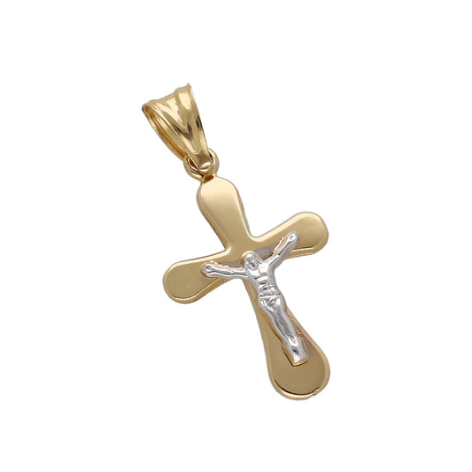 Cruz Bicolor Con Cristo Puntas Redondeada Oro 18K