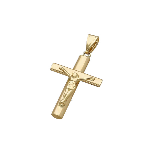 Cruz Plana de Palo Con Cristo Oro 18k