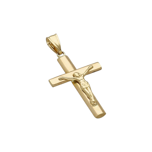 Cruz Plana de Palo Con Cristo Oro 18k