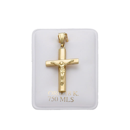 Cruz Plana de Palo Con Cristo Oro 18k